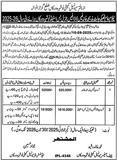 Municipal Committee Nowshera Tender Notice